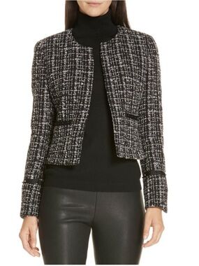 Hugo Boss Black & White Tweed Open-Front Jacket
